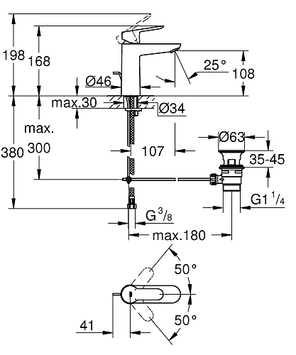 Смеситель для раковины GROHE BauEdge (23758000) с донным клапаном, M-Size, хром Смеситель для раковины GROHE BauEdge (23758000) с донным клапаном, M-Size, хром