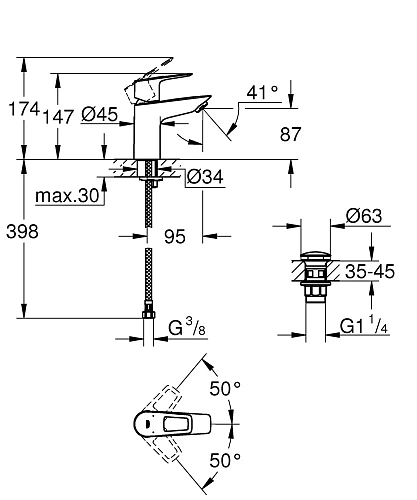 Смеситель для раковины GROHE BauLoop с ограничителем температуры и нажимным донным клапаном, размер 23879001 Смеситель для раковины GROHE BauLoop с ограничителем температуры и нажимным донным клапаном, размер 23879001