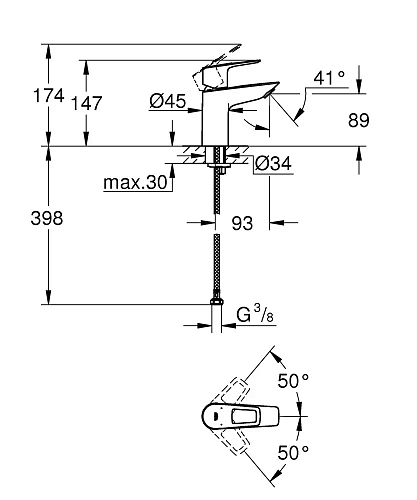 Смеситель для раковины GROHE BauLoop с ограничителем температуры, гладкий корпус, размер S, хром (23 23337001 Смеситель для раковины GROHE BauLoop с ограничителем температуры, гладкий корпус, размер S, хром (23 23337001