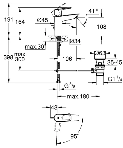Смеситель для раковины GROHE BauLoop с рычажным донным клапаном, размер M, хром (23887001) Смеситель для раковины GROHE BauLoop с рычажным донным клапаном, размер M, хром (23887001)