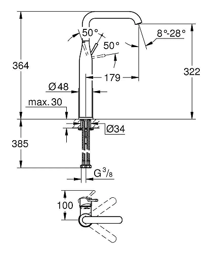 Смеситель для раковины GROHE Essence New, XL-Size, отдельностоящий, холодный рассвет глянец (32901GL 32901GL1 Смеситель для раковины GROHE Essence New, XL-Size, отдельностоящий, холодный рассвет глянец (32901GL 32901GL1