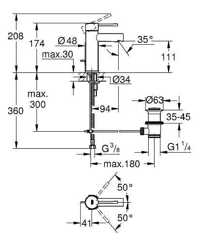 Смеситель для раковины GROHE Essence+ с донным клапаном и низким изливом, хром (32898001) Смеситель для раковины GROHE Essence+ с донным клапаном и низким изливом, хром (32898001)