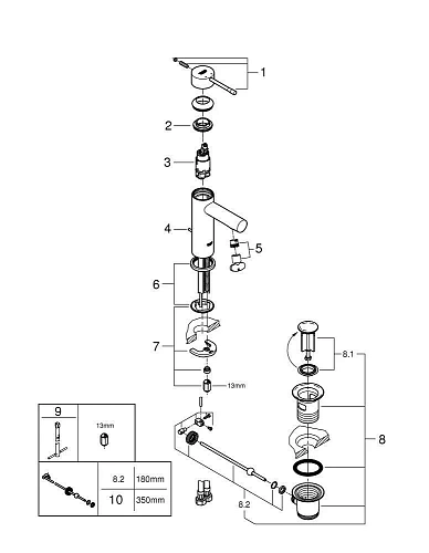 Смеситель для раковины GROHE Essence+ с донным клапаном и низким изливом, хром (32898001) Смеситель для раковины GROHE Essence+ с донным клапаном и низким изливом, хром (32898001)