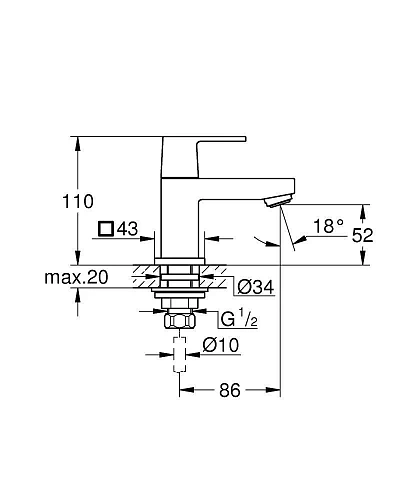 Смеситель для раковины GROHE Eurocube (без функции смешивания воды), хром (23137000) Смеситель для раковины GROHE Eurocube (без функции смешивания воды), хром (23137000)