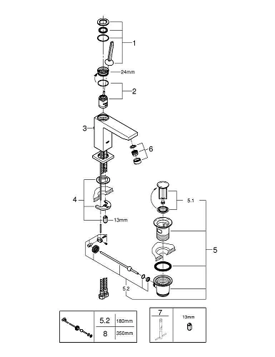 Смеситель для раковины GROHE Eurocube Joy с донным клапаном, средний излив, хром (23657000) Смеситель для раковины GROHE Eurocube Joy с донным клапаном, средний излив, хром (23657000)