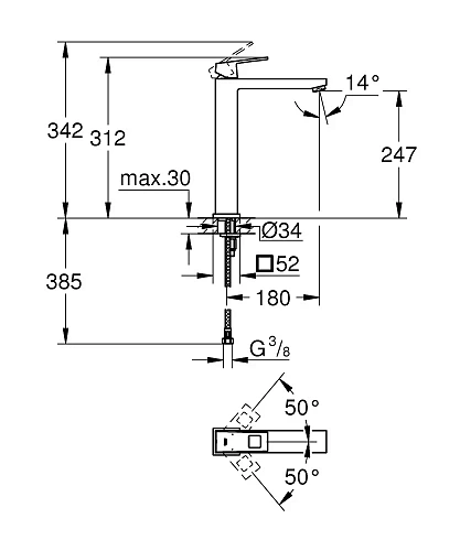 Смеситель для раковины GROHE Eurocube однорычажный, свободностоящий, XL-size, суперсталь (23406DC0) Смеситель для раковины GROHE Eurocube однорычажный, свободностоящий, XL-size, суперсталь (23406DC0)