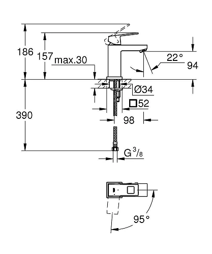 Смеситель для раковины GROHE Eurocube с энергосберегающим картриджем, хром (2339200E) Смеситель для раковины GROHE Eurocube с энергосберегающим картриджем, хром (2339200E)