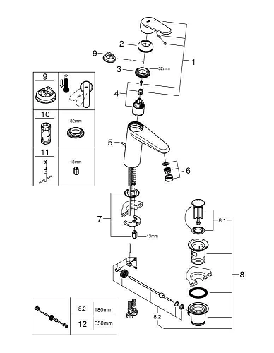 Смеситель для раковины GROHE Eurodisc Cosmopolitan (23448002) с донным клапаном, средний излив, хром Смеситель для раковины GROHE Eurodisc Cosmopolitan (23448002) с донным клапаном, средний излив, хром