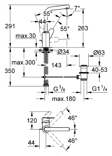 Смеситель для раковины GROHE Eurodisc Cosmopolitan с донным клапаном и высоким изливом, хром (230540 23054002 Смеситель для раковины GROHE Eurodisc Cosmopolitan с донным клапаном и высоким изливом, хром (230540 23054002