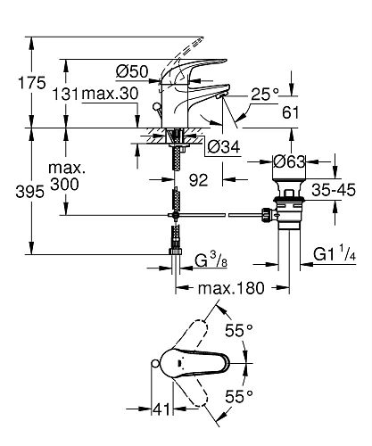 Смеситель для раковины GROHE Euroeco (23262000) с донным клапаном, хром Смеситель для раковины GROHE Euroeco (23262000) с донным клапаном, хром