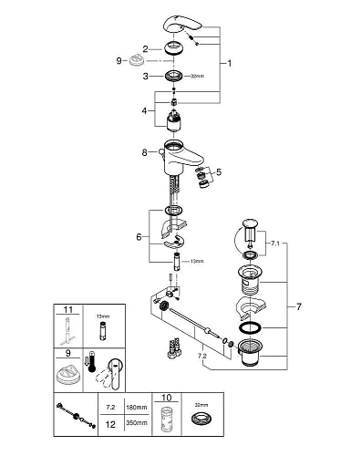 Смеситель для раковины GROHE Euroeco (23262000) с донным клапаном, хром Смеситель для раковины GROHE Euroeco (23262000) с донным клапаном, хром
