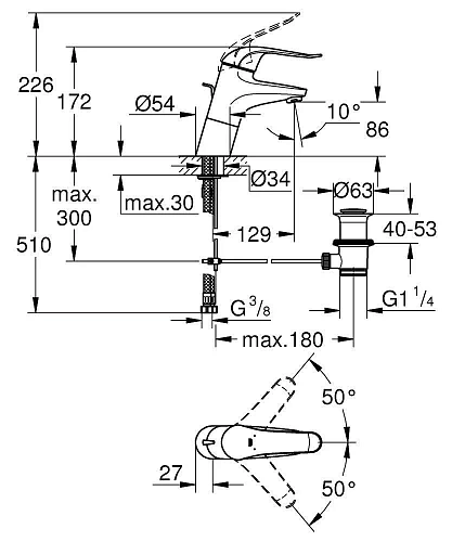 Смеситель для раковины GROHE Euroeco Special Grande с донным клапаном, хром (32766000) Смеситель для раковины GROHE Euroeco Special Grande с донным клапаном, хром (32766000)
