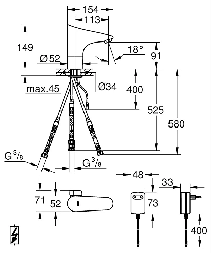 Смеситель для раковины GROHE Europlus E, хром (34197001) инфракрасный Смеситель для раковины GROHE Europlus E, хром (34197001) инфракрасный