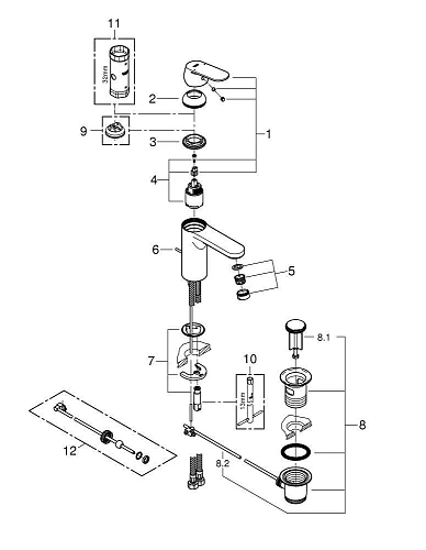 Смеситель для раковины GROHE Eurosmart Cosmopolitan (23325000) с донным клапаном, средний излив, хром Смеситель для раковины GROHE Eurosmart Cosmopolitan (23325000) с донным клапаном, средний излив, хром