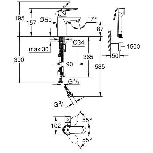 Смеситель для раковины GROHE Eurosmart Cosmopolitan (23950000) S-Size однорычажный, хром Смеситель для раковины GROHE Eurosmart Cosmopolitan (23950000) S-Size однорычажный, хром