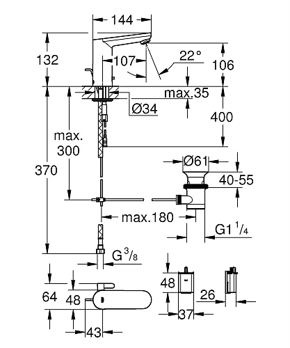 Смеситель для раковины GROHE Eurosmart Cosmopolitan E, хром (36331001) инфракрасный Смеситель для раковины GROHE Eurosmart Cosmopolitan E, хром (36331001) инфракрасный