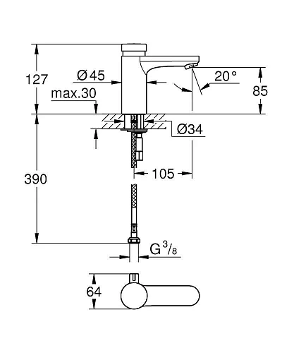 Смеситель для раковины GROHE Eurosmart Cosmopolitan T, хром (36317000) автоматический Смеситель для раковины GROHE Eurosmart Cosmopolitan T, хром (36317000) автоматический
