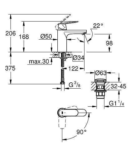 Смеситель для раковины GROHE Eurosmart Cosmopolitan однорычажный M-size, хром (23928000) Смеситель для раковины GROHE Eurosmart Cosmopolitan однорычажный M-size, хром (23928000)