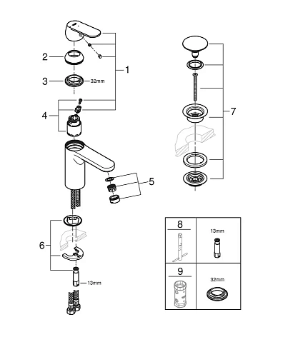 Смеситель для раковины GROHE Eurosmart Cosmopolitan однорычажный M-size, хром (23928000) Смеситель для раковины GROHE Eurosmart Cosmopolitan однорычажный M-size, хром (23928000)