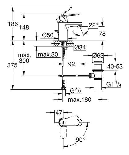 Смеситель для раковины GROHE Eurosmart Cosmopolitan с донным клапаном и энергосберегающим картриджем 2337700E Смеситель для раковины GROHE Eurosmart Cosmopolitan с донным клапаном и энергосберегающим картриджем 2337700E