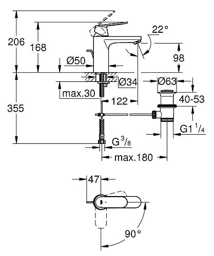 Смеситель для раковины GROHE Eurosmart Cosmopolitan с донным клапаном и энергосберегающим картриджем 2339600E Смеситель для раковины GROHE Eurosmart Cosmopolitan с донным клапаном и энергосберегающим картриджем 2339600E
