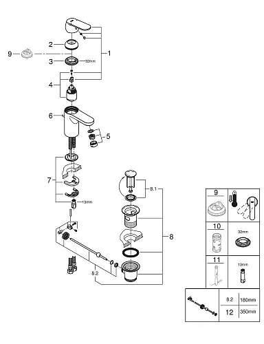 Смеситель для раковины GROHE Eurosmart Cosmopolitan с донным клапаном, низкий излив, хром (32825000) Смеситель для раковины GROHE Eurosmart Cosmopolitan с донным клапаном, низкий излив, хром (32825000)