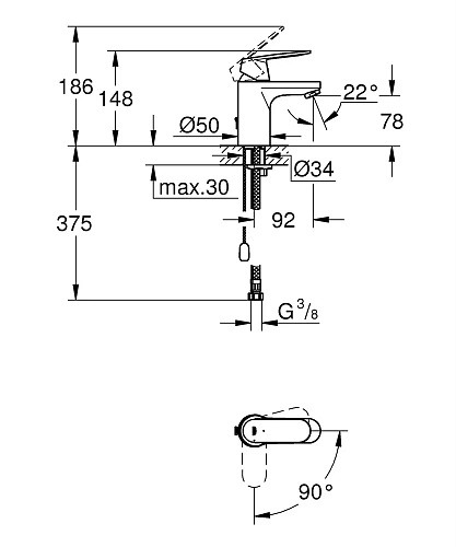 Смеситель для раковины GROHE Eurosmart Cosmopolitan с цепочкой и энергосберегающим картриджем, хром 2337800e Смеситель для раковины GROHE Eurosmart Cosmopolitan с цепочкой и энергосберегающим картриджем, хром 2337800e