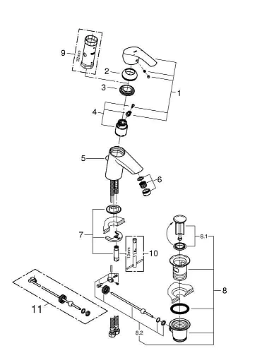 Смеситель для раковины GROHE Eurosmart New с донным клапаном, S-size, хром (33265002) Смеситель для раковины GROHE Eurosmart New с донным клапаном, S-size, хром (33265002)