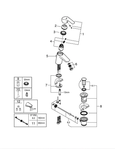 Смеситель для раковины GROHE Eurosmart New с донным клапаном, размер S, хром (23788002) Смеситель для раковины GROHE Eurosmart New с донным клапаном, размер S, хром (23788002)