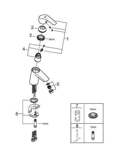 Смеситель для раковины GROHE Eurosmart New с энергосберегающим картриджем, S-size, хром (32154002) Смеситель для раковины GROHE Eurosmart New с энергосберегающим картриджем, S-size, хром (32154002)