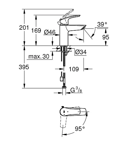 Смеситель для раковины GROHE Eurosmart S-Size (23372003) Смеситель для раковины GROHE Eurosmart S-Size (23372003)