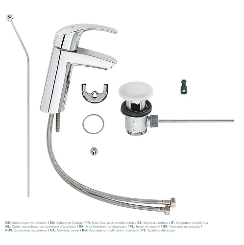 Смеситель для раковины GROHE Eurosmart с донным клапаном, средний излив, хром (23322001) Смеситель для раковины GROHE Eurosmart с донным клапаном, средний излив, хром (23322001)