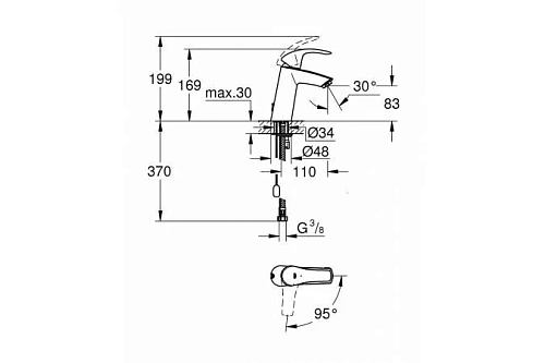 Смеситель для раковины GROHE Eurosmart с цепочкой и энергосберегающим картриджем, хром (2339410E) Смеситель для раковины GROHE Eurosmart с цепочкой и энергосберегающим картриджем, хром (2339410E)