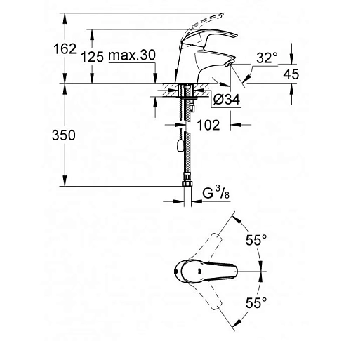 Смеситель для раковины GROHE Eurosmart, хром (33188001) Смеситель для раковины GROHE Eurosmart, хром (33188001)