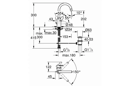 Смеситель для раковины GROHE Eurostyle Cosmopolitan с высоким изливом, хром (23043003) Смеситель для раковины GROHE Eurostyle Cosmopolitan с высоким изливом, хром (23043003)