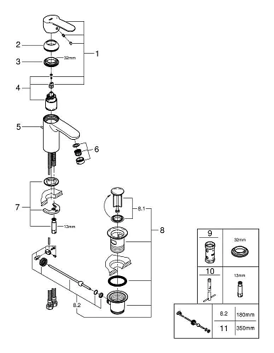Смеситель для раковины GROHE Eurostyle Cosmopolitan с донным клапаном и ограничением расхода воды, х 3355220E Смеситель для раковины GROHE Eurostyle Cosmopolitan с донным клапаном и ограничением расхода воды, х 3355220E