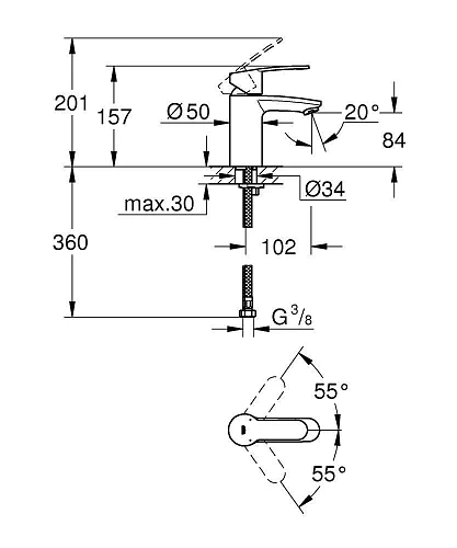 Смеситель для раковины GROHE Eurostyle Cosmopolitan с ограничением расхода воды, хром (3246820E) Смеситель для раковины GROHE Eurostyle Cosmopolitan с ограничением расхода воды, хром (3246820E)