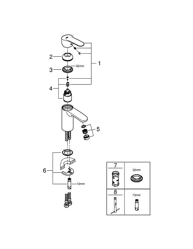 Смеситель для раковины GROHE Eurostyle Cosmopolitan с ограничением расхода воды, хром (3246820E) Смеситель для раковины GROHE Eurostyle Cosmopolitan с ограничением расхода воды, хром (3246820E)