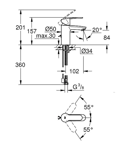 Смеситель для раковины GROHE Eurostyle Cosmopolitan с цепочкой и ограничением расхода воды, хром (33 3355720E Смеситель для раковины GROHE Eurostyle Cosmopolitan с цепочкой и ограничением расхода воды, хром (33 3355720E