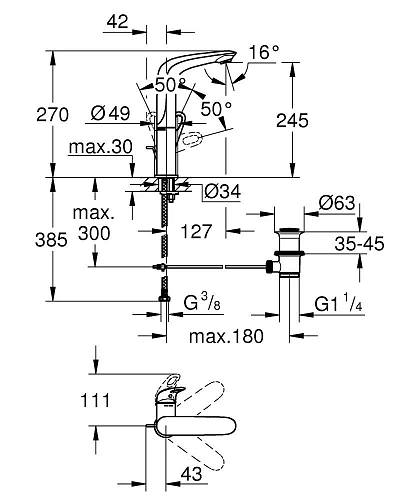 Смеситель для раковины GROHE Eurostyle new с донным клапаном и высоким изливом, белая луна (23569LS3 Смеситель для раковины GROHE Eurostyle new с донным клапаном и высоким изливом, белая луна (23569LS3