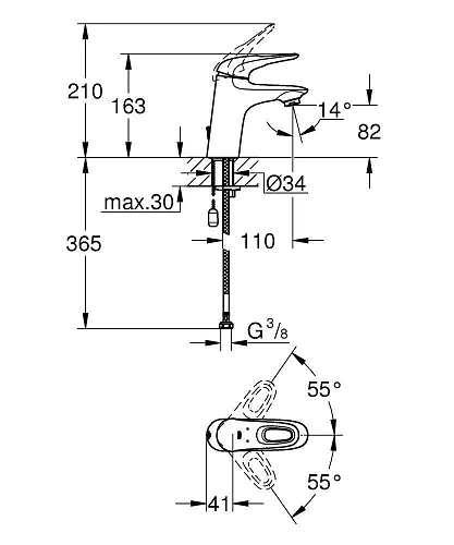 Смеситель для раковины GROHE Eurostyle new с цепочкой, хром (33557003) Смеситель для раковины GROHE Eurostyle new с цепочкой, хром (33557003)