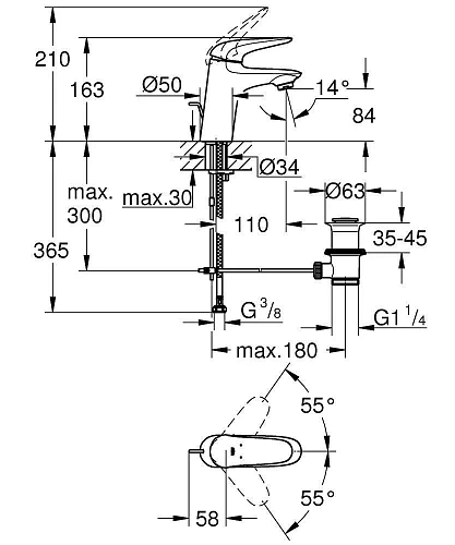 Смеситель для раковины GROHE Eurostyle с донным клапаном, белая луна (23707LS3) Смеситель для раковины GROHE Eurostyle с донным клапаном, белая луна (23707LS3)