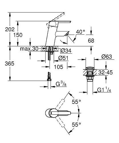 Смеситель для раковины GROHE Feel, S-size, хром (23747000) Смеситель для раковины GROHE Feel, S-size, хром (23747000)