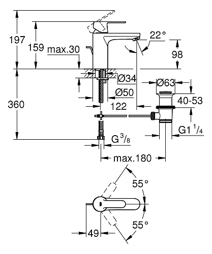 Смеситель для раковины GROHE Get 23454000 Смеситель для раковины GROHE Get 23454000