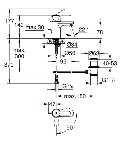 Смеситель для раковины GROHE Get однорычажный, S-Size, хром (31148000) Смеситель для раковины GROHE Get однорычажный, S-Size, хром (31148000)