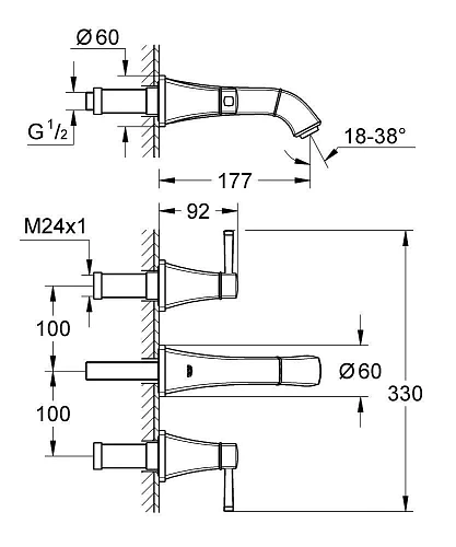Смеситель для раковины GROHE Grandera на 3 отверстия (вынос 177 мм), хром/золото (20414IG0) внешняя Смеситель для раковины GROHE Grandera на 3 отверстия (вынос 177 мм), хром/золото (20414IG0) внешняя
