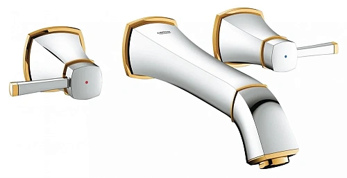 Смеситель для раковины GROHE Grandera на 3 отверстия (вынос 234 мм), хром/золото (20415IG0) внешняя Смеситель для раковины GROHE Grandera на 3 отверстия (вынос 234 мм), хром/золото (20415IG0) внешняя