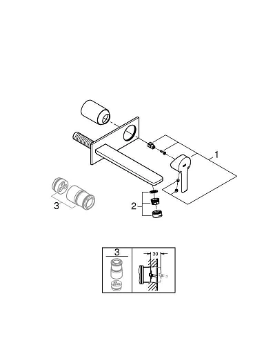 Смеситель для раковины GROHE Lineare New на 2 отверстия, настенный монтаж, хром (23444001) внешняя ч Смеситель для раковины GROHE Lineare New на 2 отверстия, настенный монтаж, хром (23444001) внешняя ч