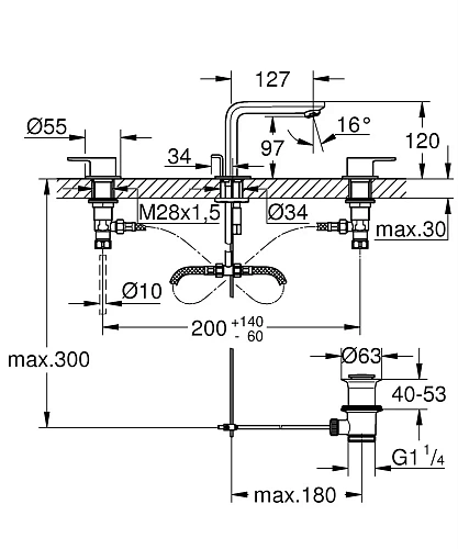 Смеситель для раковины GROHE Lineare New на 3 отверстия с донным клапаном, хром (20304001) Смеситель для раковины GROHE Lineare New на 3 отверстия с донным клапаном, хром (20304001)