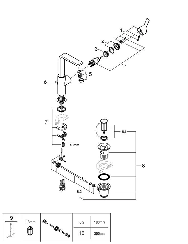 Смеситель для раковины GROHE Lineare New с донным клапаном, L-Size, хром (23296001) Смеситель для раковины GROHE Lineare New с донным клапаном, L-Size, хром (23296001)